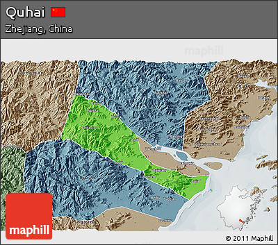 Political 3D Map of Quhai, semi-desaturated