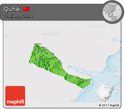 Political 3D Map of Quhai, single color outside