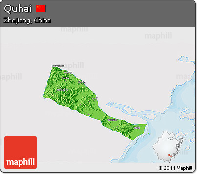 Political 3D Map of Quhai, single color outside
