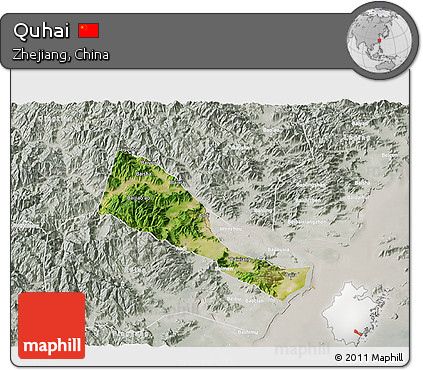 Satellite 3D Map of Quhai, lighten, semi-desaturated