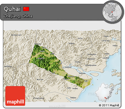 Satellite 3D Map of Quhai, shaded relief outside