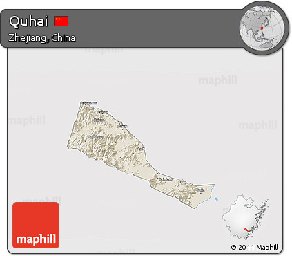 Shaded Relief 3D Map of Quhai, cropped outside