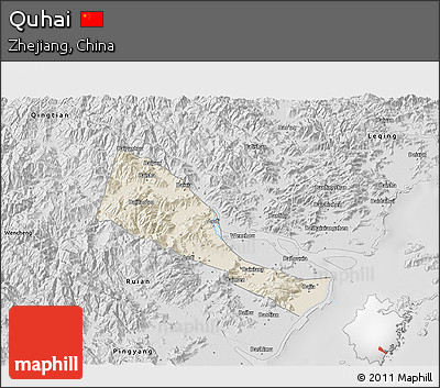 Shaded Relief 3D Map of Quhai, desaturated