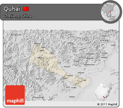 Shaded Relief 3D Map of Quhai, desaturated