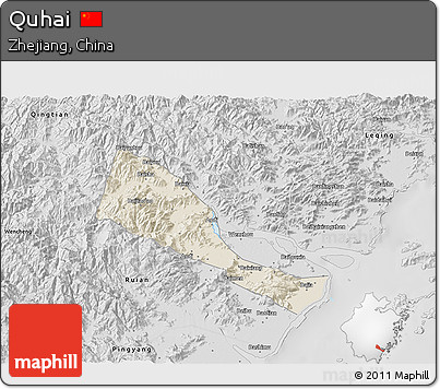 Shaded Relief 3D Map of Quhai, desaturated