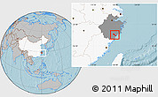 Gray Location Map of Quhai, highlighted country, highlighted parent region, hill shading