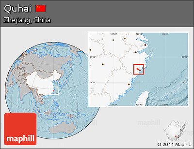 Gray Location Map of Quhai, highlighted country, hill shading