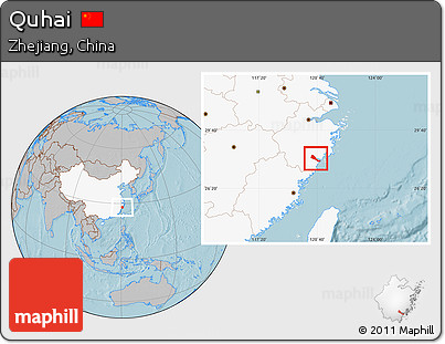 Gray Location Map of Quhai, highlighted country, hill shading
