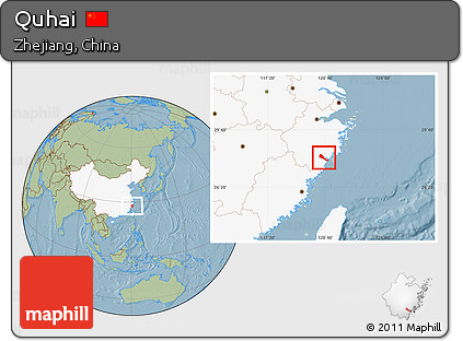 Savanna Style Location Map of Quhai, highlighted country, hill shading