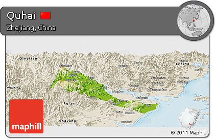 Physical Panoramic Map of Quhai, shaded relief outside