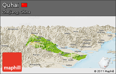 Physical Panoramic Map of Quhai, shaded relief outside