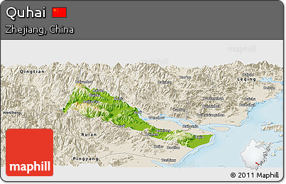 Physical Panoramic Map of Quhai, shaded relief outside