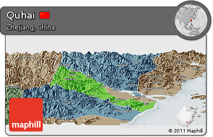 Political Panoramic Map of Quhai, semi-desaturated
