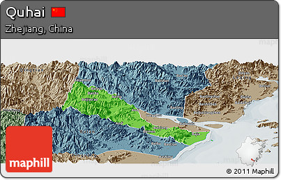 Political Panoramic Map of Quhai, semi-desaturated