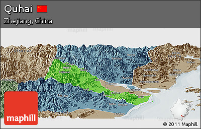 Political Panoramic Map of Quhai, semi-desaturated