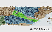 Political Panoramic Map of Quhai, semi-desaturated