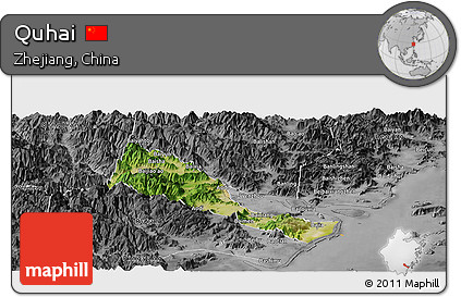 Satellite Panoramic Map of Quhai, desaturated