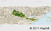 Satellite Panoramic Map of Quhai, shaded relief outside