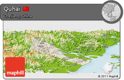 Shaded Relief Panoramic Map of Quhai, physical outside