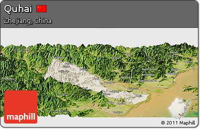 Shaded Relief Panoramic Map of Quhai, satellite outside