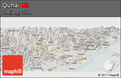 Shaded Relief Panoramic Map of Quhai, semi-desaturated