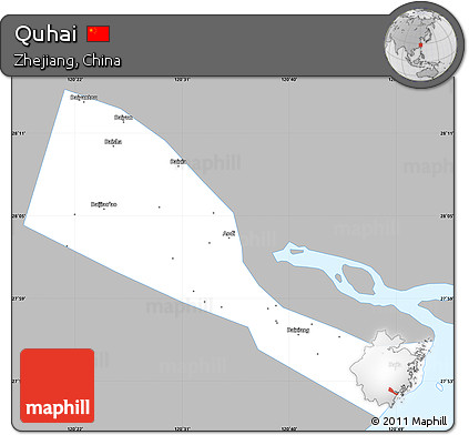 Gray Simple Map of Quhai, single color outside