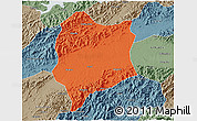 Political 3D Map of Quzhou Shi, semi-desaturated