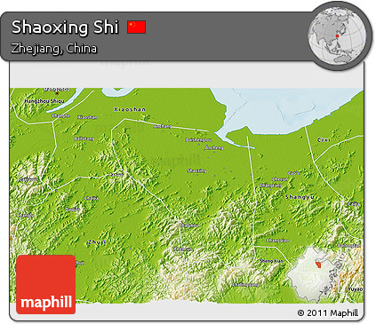 Physical 3D Map of Shaoxing Shi