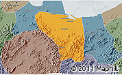 Political 3D Map of Shaoxing Shi, semi-desaturated