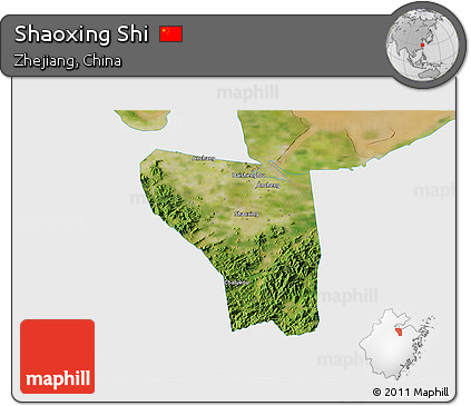 Satellite 3D Map of Shaoxing Shi, single color outside