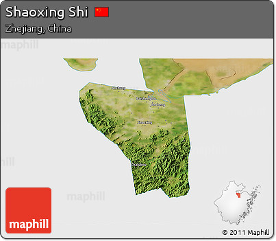 Satellite 3D Map of Shaoxing Shi, single color outside