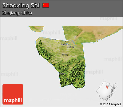 Satellite 3D Map of Shaoxing Shi, single color outside