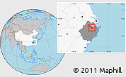 Gray Location Map of Shaoxing Shi, highlighted country, highlighted parent region