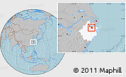 Gray Location Map of Shaoxing Shi, highlighted parent region, hill shading