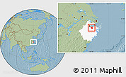 Savanna Style Location Map of Shaoxing Shi, highlighted parent region, hill shading