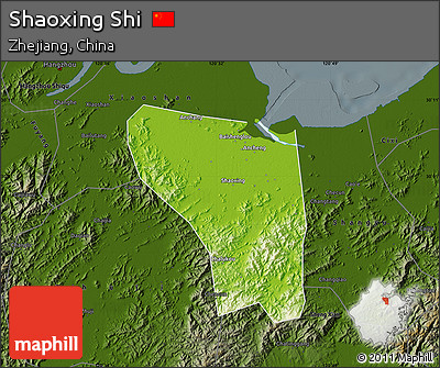 Physical Map of Shaoxing Shi, darken