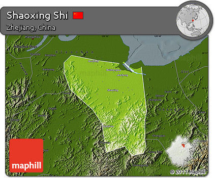 Physical Map of Shaoxing Shi, darken