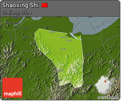 Physical Map of Shaoxing Shi, darken