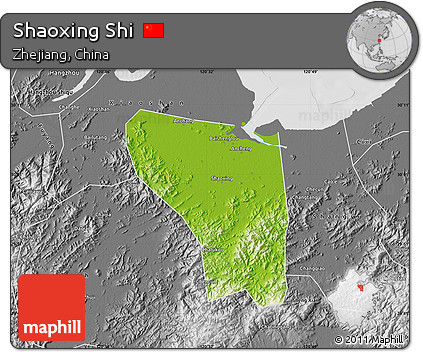 Physical Map of Shaoxing Shi, desaturated