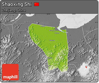 Physical Map of Shaoxing Shi, desaturated