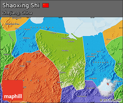 Physical Map of Shaoxing Shi, political outside
