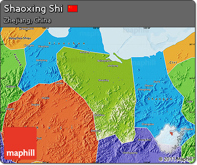 Physical Map of Shaoxing Shi, political outside