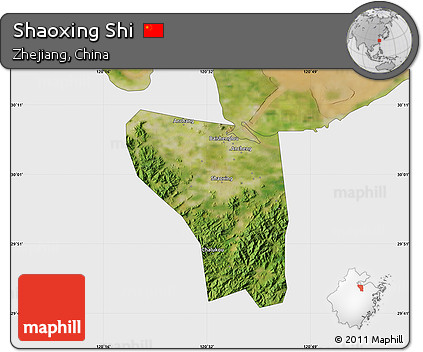 Satellite Map of Shaoxing Shi, single color outside