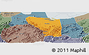 Political Panoramic Map of Shaoxing Shi, semi-desaturated