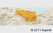 Political Panoramic Map of Shaoxing Shi, shaded relief outside