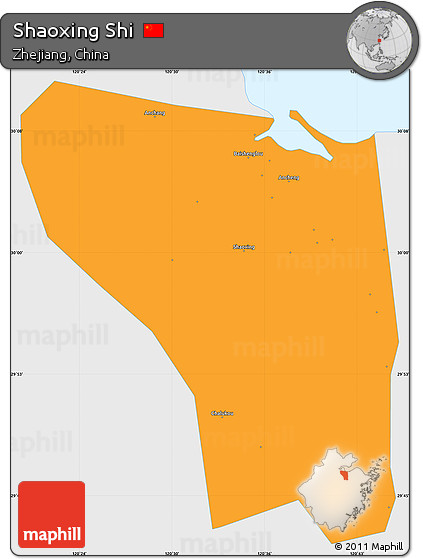 Political Simple Map of Shaoxing Shi, single color outside