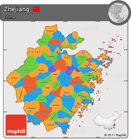 Political Simple Map of Zhejiang, cropped outside