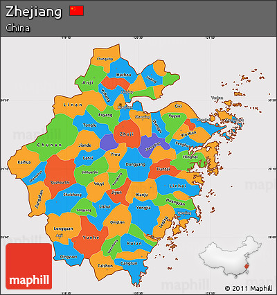 Political Simple Map of Zhejiang, cropped outside