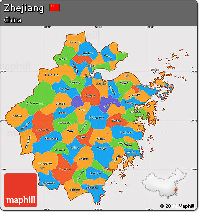 Political Simple Map of Zhejiang, cropped outside