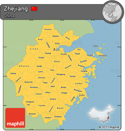 Savanna Style Simple Map of Zhejiang, single color outside